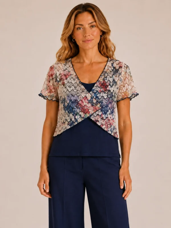 KAV26186-01-front-upperbody Kalisson floral lace overlay top navy