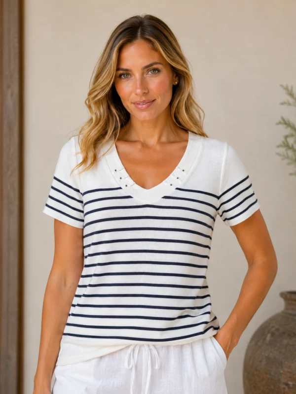 Kalisson navy stripe cotton t-shirt