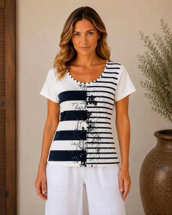 Kalisson navy stripe cotton top in 100 percent cotton