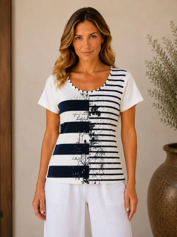 Kalisson navy stripe cotton top in 100 percent cotton