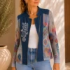 KAV262-01 Kalisson printed knit denim jacket blue