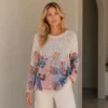 KAV2620-M1-1-front-upperbody Kalisson Floral Open Knit Sweater Cream Pink
