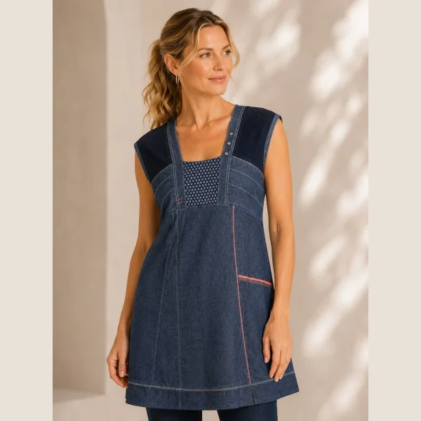 Kalisson blue denim tunic dress with contrast panel details