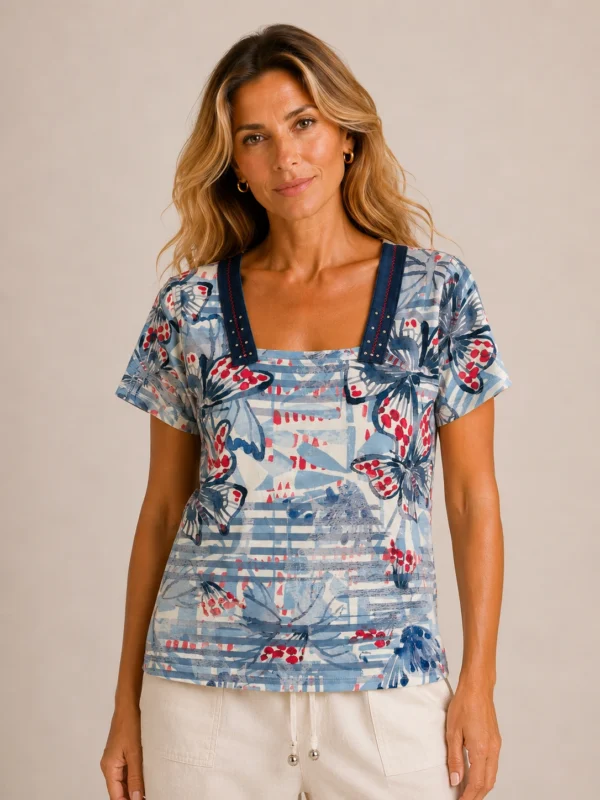 KAV26261-01-front Kalisson butterfly print cotton top