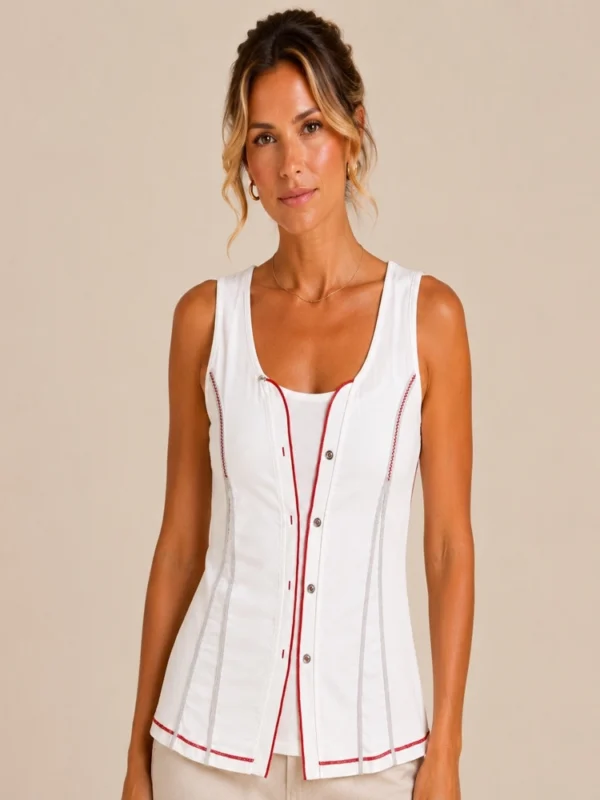 Kalisson white sleeveless cotton top with contrast stitch detail