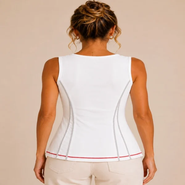 KAV2640-02-back Kalisson white sleeveless cotton top with contrast stitch detail