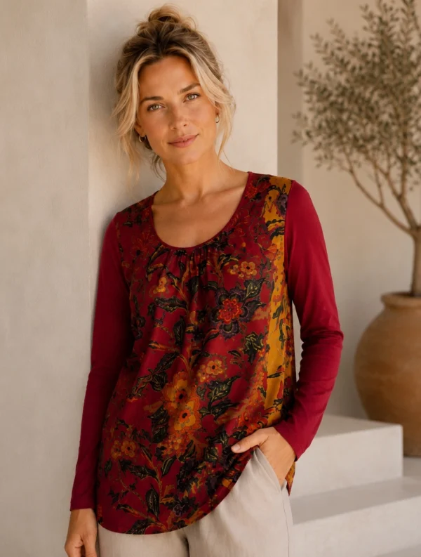 KAV2642-01-front Kalisson Floral Print Long Sleeve Top