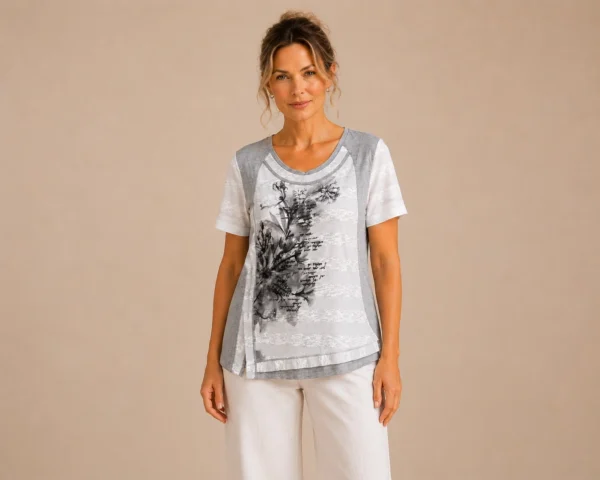 KAV2643-01-front Kalisson Grey Floral Print Top