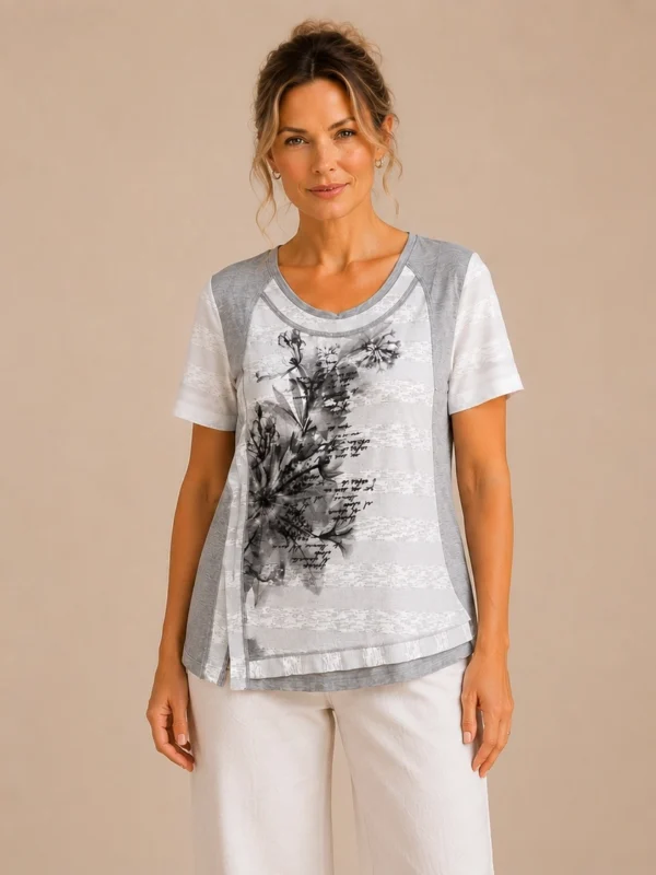 Kalisson Grey Floral Print Top