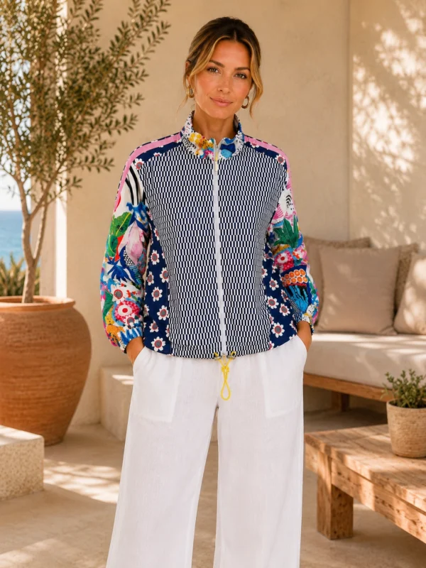 KAV265-01-front Kalisson printed zip jacket multicolour