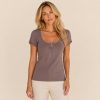 KAV2650-01-front Kalisson taupe cotton scoop neck top