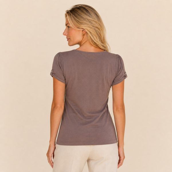 KAV2650-02-back Kalisson taupe cotton scoop neck top