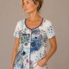 Kalisson White Blue Abstract Print Cotton Top