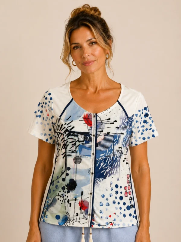 KAV2654-01-front Kalisson abstract print cotton top