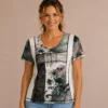 Kalisson printed cotton t-shirt with floral panel
