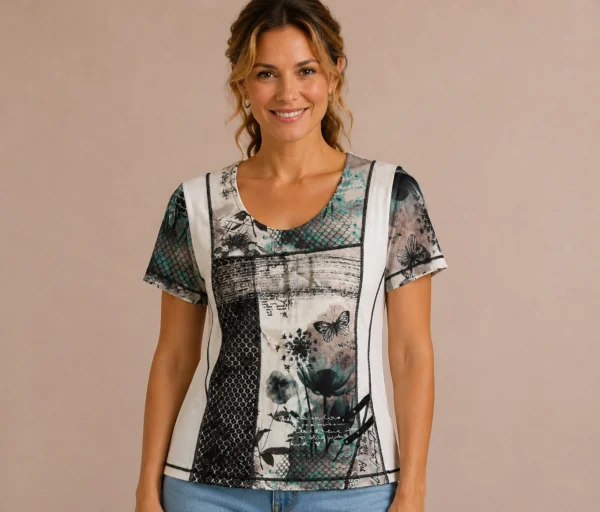 Kalisson printed cotton t-shirt with floral panel