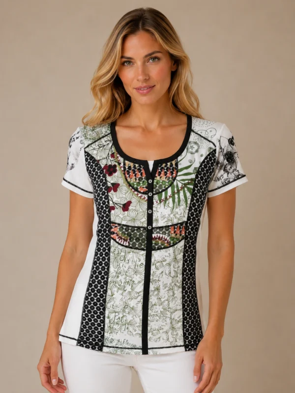 Kalisson cotton printed top white and black