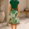 KAV2669-02-back Kalisson green knit print knee-length dress