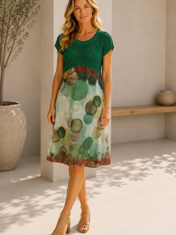 Kalisson green knit print knee-length dress