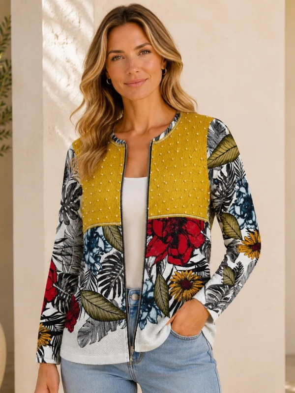 Kalisson floral zip jacket with yellow panel