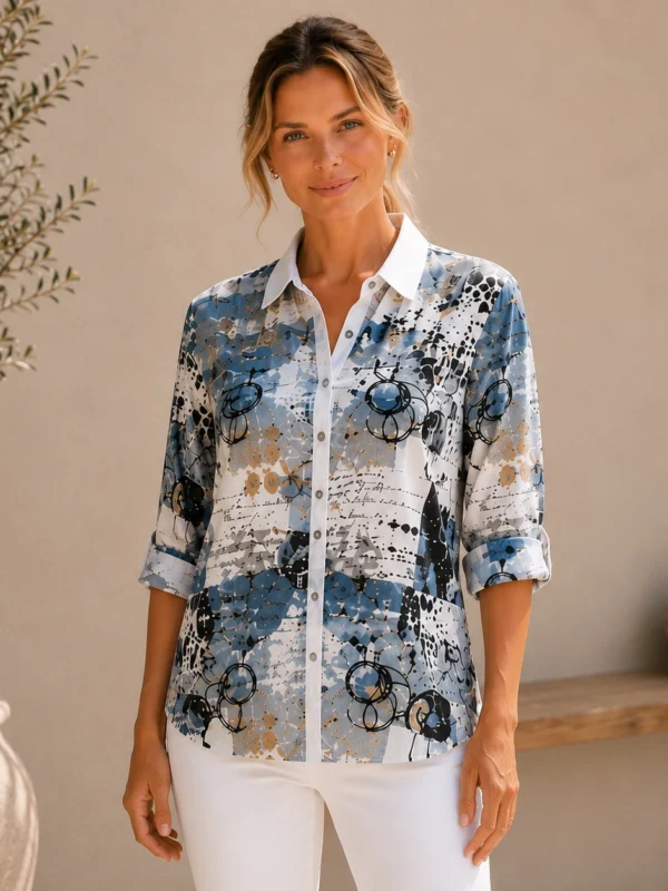 Kalisson blue abstract print cotton shirt