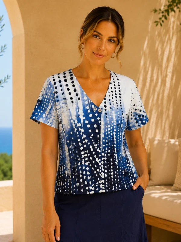 Kalisson blue print cotton top and skirt set