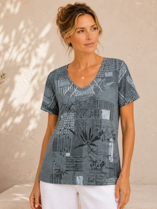 Kalisson Grey Print Cotton Top