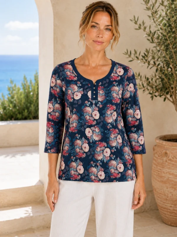 Kalisson floral print top navy