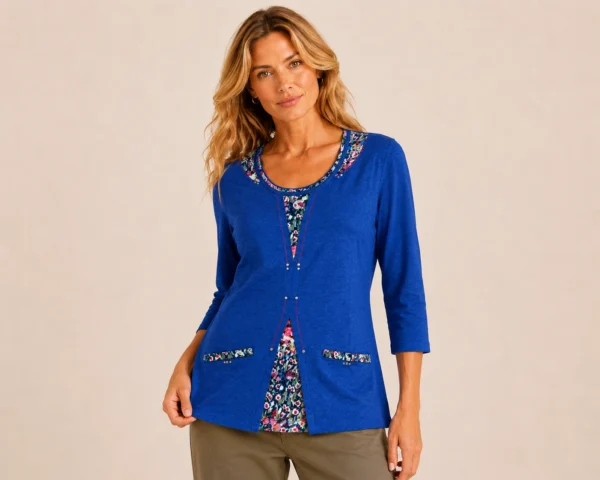 KAV2685-01-front-34 Kalisson blue floral cotton tunic