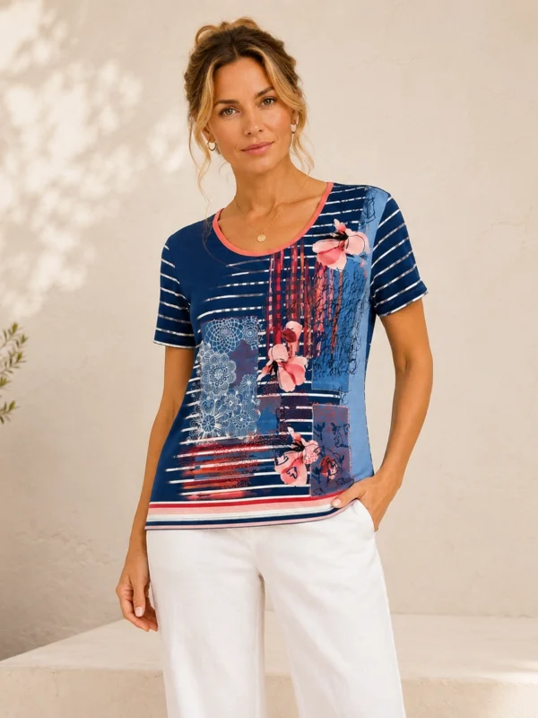 Kalisson navy floral cotton top