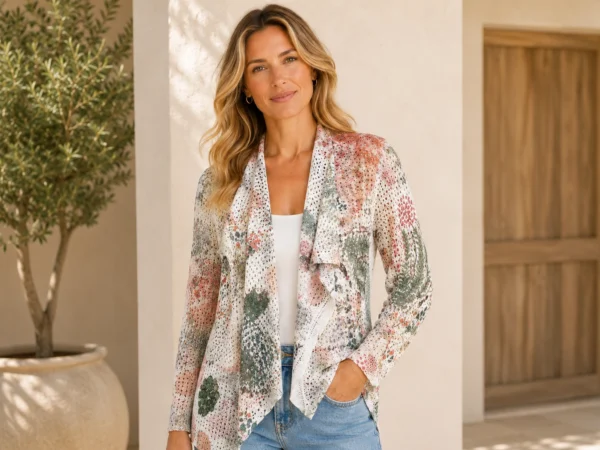 KAV269-01-upperbody Floral Mesh Open Front Cardigan