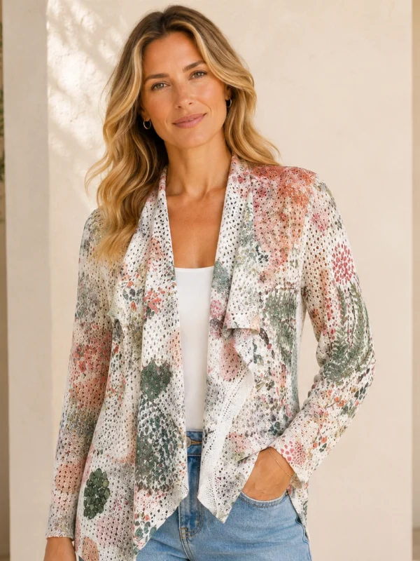 Floral Mesh Open Front Cardigan