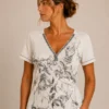 KAV2699-01-front Kalisson beige floral cotton t-shirt women
