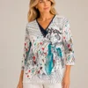 Kav26107-01-front Kalisson artistic print long sleeve cotton top with abstract illustration