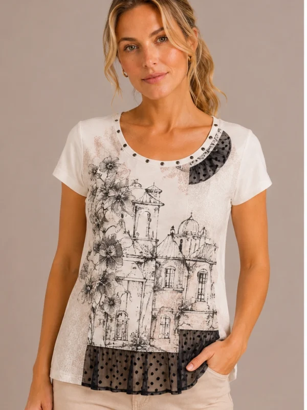 Kalisson White Cotton Graphic Top