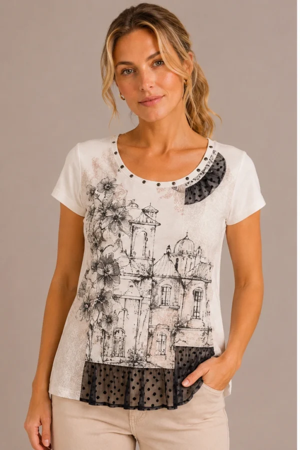 Kav26109-01-front Kalisson White Cotton Graphic Top