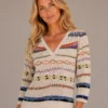 Kav2611-01-front Kalisson Beige Multicolour Pattern Knit Top