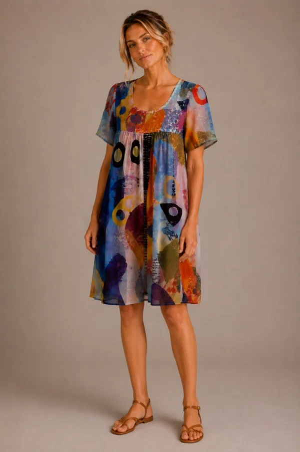 Kav2626-01-front Kalisson Colourful Abstract Print Dress
