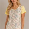 Kav2638-01-front Kalisson Floral Viscose Top with floral print and delicate lace overlay