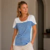 Kav2642-01 Kalisson White and Blue Stripe Cotton T-Shirt