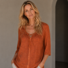 Kav2645-01-front-34 Kalisson Rust Viscose Tunic Top