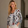 Kav2655-01-front Kalisson Abstract Print Cotton Blouse