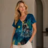 Kav2656-01-front Kalisson Blue Abstract Print Cotton Zip Top