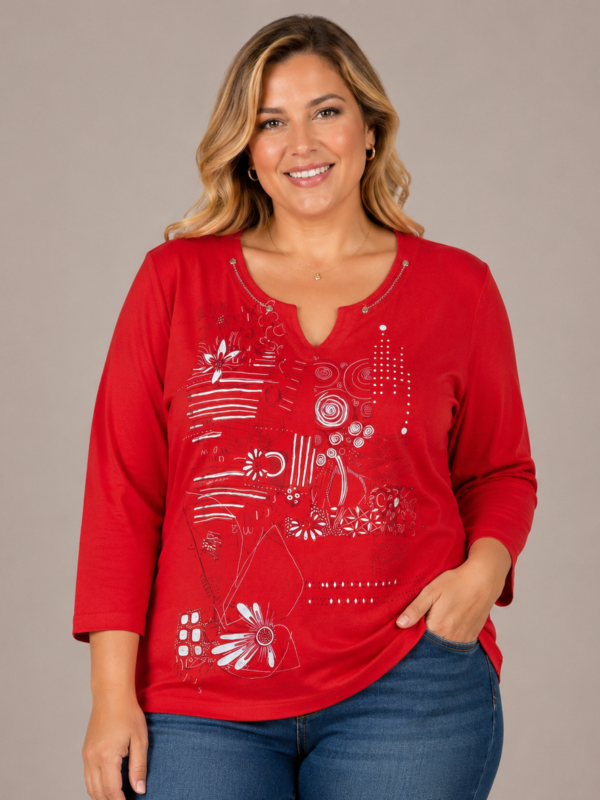 Red printed plus size top