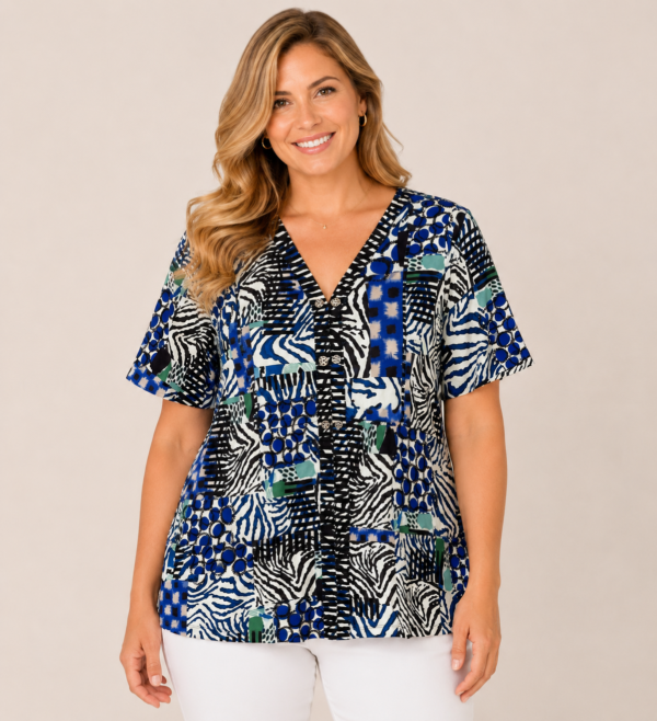 image(328) Plus size blue and white printed blouse by Bagoraz