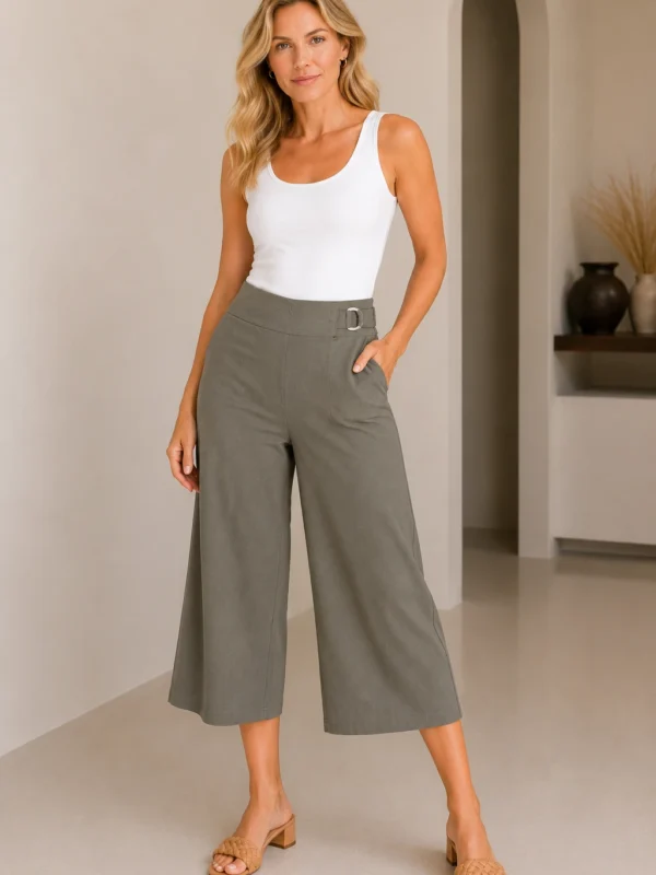 kav26205-calcas-culotte-verde-caqui-frente-zzamora Women's khaki green culottes