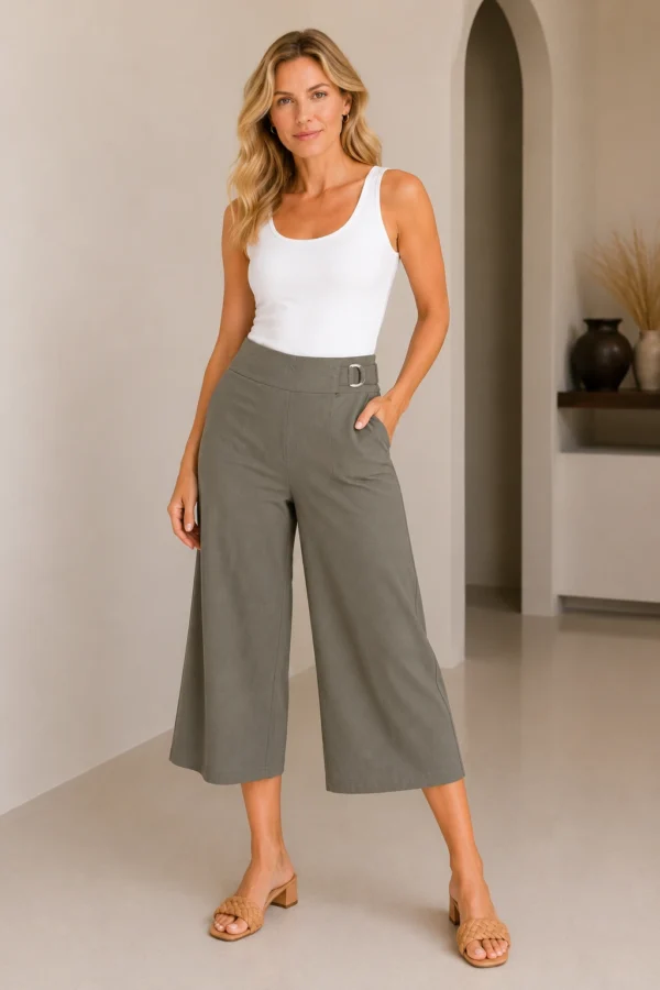 kav26205-calcas-culotte-verde-caqui-frente-zzamora Women's khaki green culottes
