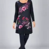 kalisson-navy-floral-layered-tunic-full-body ALT TEXT Kalisson navy floral layered tunic front upper body view