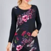 kalisson-navy-floral-layered-tunic-upper-body ALT TEXT Kalisson navy floral layered tunic front upper body view