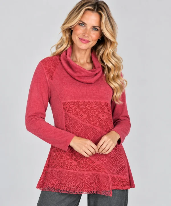 01-kalisson-ka-7899-pink-lace-tunic-upper-body Kalisson pink lace tunic front upper body view